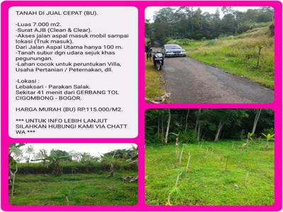 Tanah Murah Pinggir Jalan 7001m2 41 Menit Dari Tol Cigombong-Bogor
