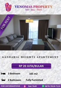 For Rent Gandaria Heights Apartemen 3BR Full Furnished