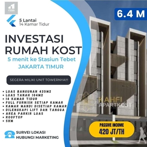 Investasi rumah kost di jakarta timur 500 meter Mall Basura 5 LT 14 KT