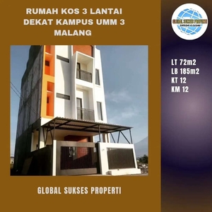 Rumah kos 3 lantai dekat kampus UMM Malang