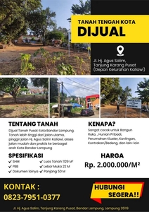 Dijual Tanah di tengah Kota Bandar Lampung