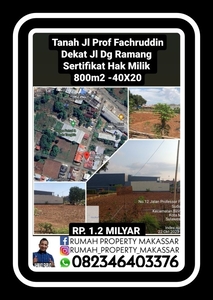 Tanah Jl Prof Fachruddin Dekat Jl Dg Ramang Luas 800-20X40