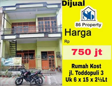 Dijual Rumah kost di jalan toddopuli dekat hertasning