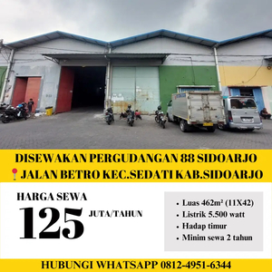 Disewakan pergudangan 88 jl.betro sedati sidoarjo aman bebas banjir