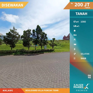 Disewakan Tanah Kavling di Boulevard Villa Puncak Tidar Malang