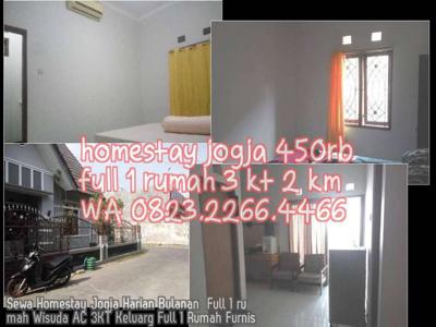 Sewa Homestay Jogja Harian Bulanan Full 1 rumah Wisuda AC 3KT Keluarg