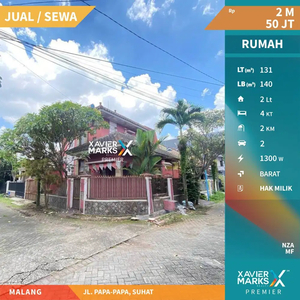 Dijual Rumah Dua Lantai di Jl. Papa-papa, Suhat, Kota Malang