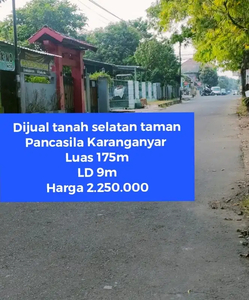 Dijual tanah strategis di selatan taman Pancasila Karanganyar kota