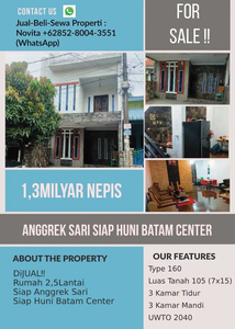 Rumah 2,5Lantai Siap Anggrek Sari Batam Center