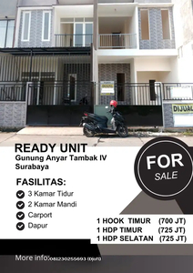 Rumah Baru, 2 Lantai 3KT, 2KM Di Gunung Anyar Tambak, Jalan Utama