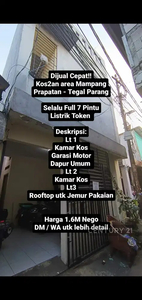 Rumah Kost 3 Lantai Mampang Prapatan Jakarta Selatan