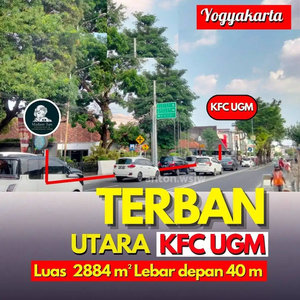 TANAH Jogja Jl.Persatuan TERBAN utara KFC UGM Lt 2884 m2 ld 40 m SHM
