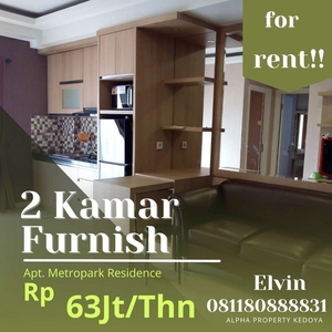 Apartement 2 Kamar Furnish Bagus, Lantai Tinggi, View Kolam Renang