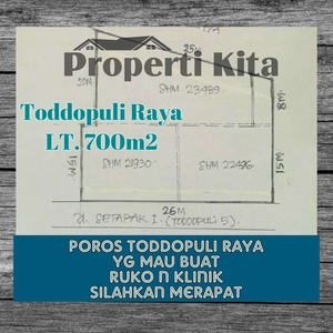Dijual tanah dan bangunan jalan Toddopuli raya kota Makassar