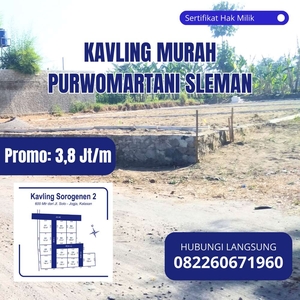 Dijual Tanah Kavling Murah Purwomartani Kalasan Dkt Jalan Jogja-Solo