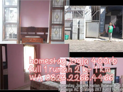 Homestay Jogja A Harian Bulanan Full 1 rumah Keluarga AC Strategis 2KT