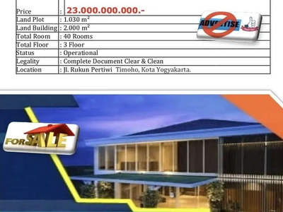 Jual Hotel Luas 2000m KT 40 3 Lantai Lokasi Umbulharjo Yogyakarta