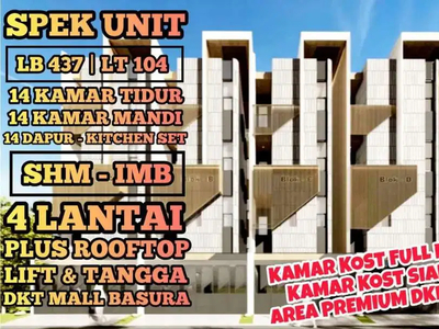 Jual Rumah Kost Lima Lantai - 14 KT 14 KM - SHM IMB - Jakarta Timur