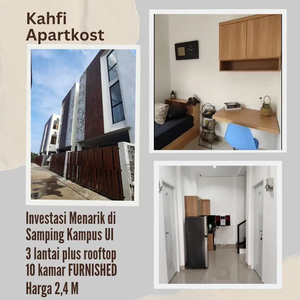Jual Unit Kostan 3 lantai, 10-kamar furnished, Samping Kampus UI Depok