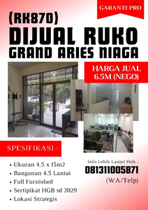 (A)RK870 Ruko Grand Aries Niaga, Jakarta Barat