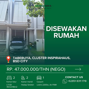 DISEWAKAN RUMAH SIAP HUNI DI TABEBUYA CLUSTER INSPIRAHAUS, BSD