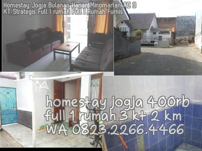 Homestay Jogja Bulanan Harian Minomartan AC 3KT Strategis Full 1 rumah