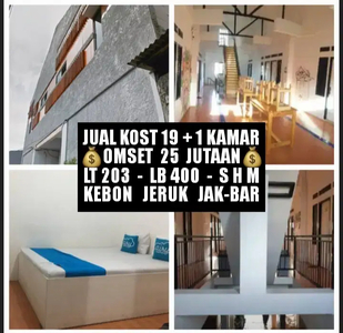 JUAL KOST KOSAN 19 KAMAR DI KEBON JERUK JAKARTA BARAT OMSET 25 JUTAAN