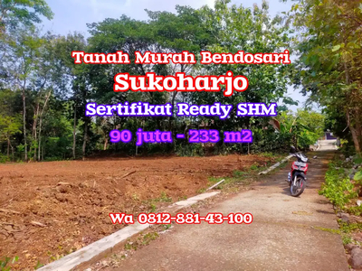 JUAL TANAH MURAH SERTIFIKAT READY SHM BENDOSARI SUKOHARJOBDEKAT JLT