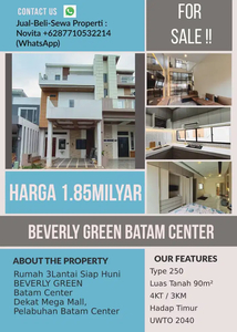 Rumah 3Lantai Siap Huni BEVERLY GREEN Batam Center