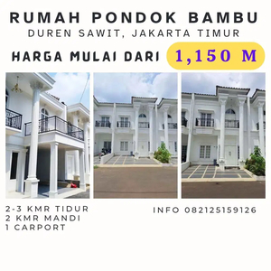 Rumah Baru 2 lantai Pondok Bambu dekat Jl. BKT, Kalimalang dan Basura