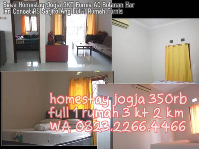 Sewa Homestay Jogja 3KT Furnis AC Bulanan Harian Concat RS Sarjito Ang