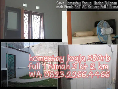 Sewa Homestay Yogya Harian Bulanan Full 1 rumah Furnis 3KT AC Keluarg