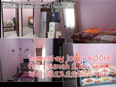 Sewa Homestay Yogya Keluarga 2KT Wisud Full 1 rumah AC Harian Bulanan