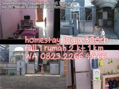 Sewa Homestay Yogyakarta AC Full 1 rumah Furnis 2KT Harian Bulanan RS