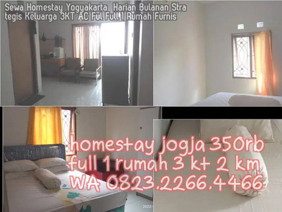 Sewa Homestay Yogyakarta Harian Bulanan Strategis Keluarga 3KT AC Ful