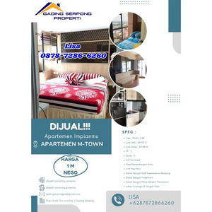 APARTEMEN M-TOWN DIJUAL HARGA 1M NEGO Luas 40m2 Gading Serpong