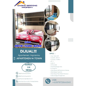 APARTEMEN M-TOWN TIPE STUDIO DIJUAL NEGO Luas 40m2 Gading Serpong