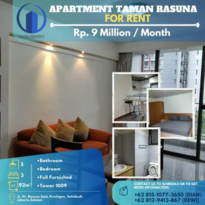 Apartment Taman Rasuna, For Rent, 3BR, Furnished, Siap Huni