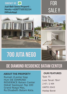 Rumah 2Lantai DE DIAMOND RESIDENCE Batam Center