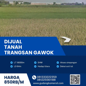 Dijual Lahan Zona Industri 1,8 Hektar Lokasi Gawok Sukoharjo BU.