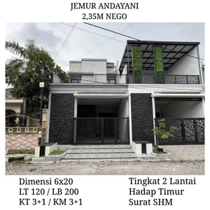 Dijual Rumah Jemur Andayani 2 Lantai Minimalis Bangunan Baru SIAP HUNI