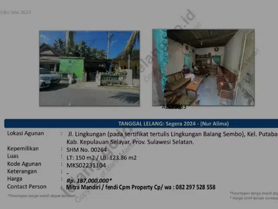 DIJUAL RUMAH TINGGAL 1 LANTAI