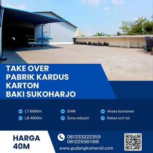 Dijual Take over Pabrik Kardus Karton Aktif 6000m Lokasi Sukoharjo BU!