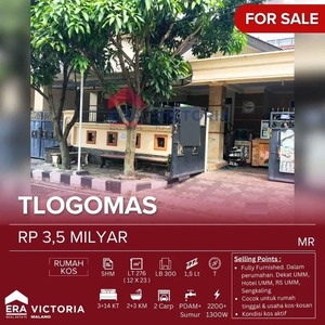 Rumah kost dijual di Dekat UMM Tlogomas Dinoyo Malang