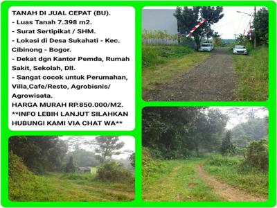 Tanah SHM 7.307 cocok utk Resto/Cafe Alami di dekat Pemda Kab.Bogor.