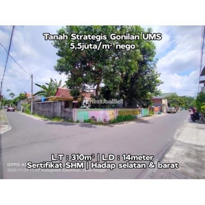 Dijual Tanah Bangunan 310 Gonilan UMS Karangasem Solo belakang Kampus Kedokteran - Surakarta