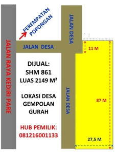 Di Jual tanah strategis desa Gempolan Gurah.