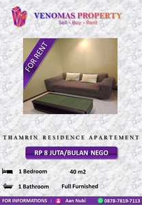 Disewakan Apartement Thamrin Residence Type I 1BR Full Furnished