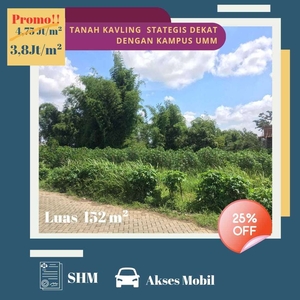 Tanah Kavling 152 m2 harga 3,8 JT/m Kota Malang