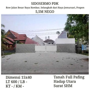Tanah Sidosermo PDK dkt Jemursari Medokan Prapen Surabaya Timue SHM